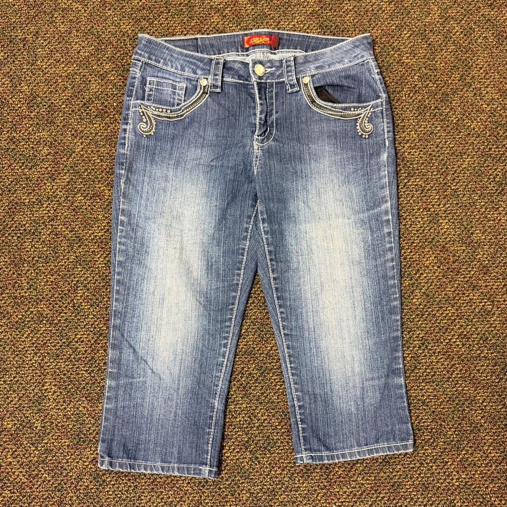 Y2K‎ Denim Capri Jeans Studded Pockets Size 8